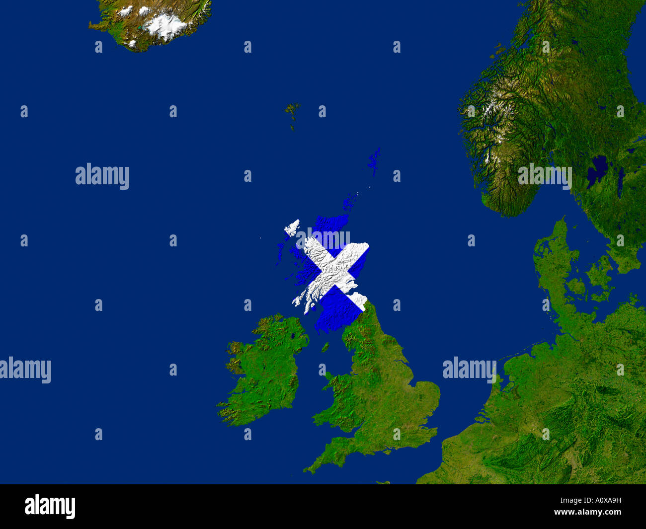 Image satellite de l'Écosse couverts par le drapeau de ce pays Banque D'Images