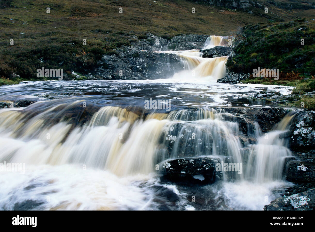 Cascades de Dundonnell River Wester Ross région des Highlands en Écosse Royaume-Uni Europe Banque D'Images