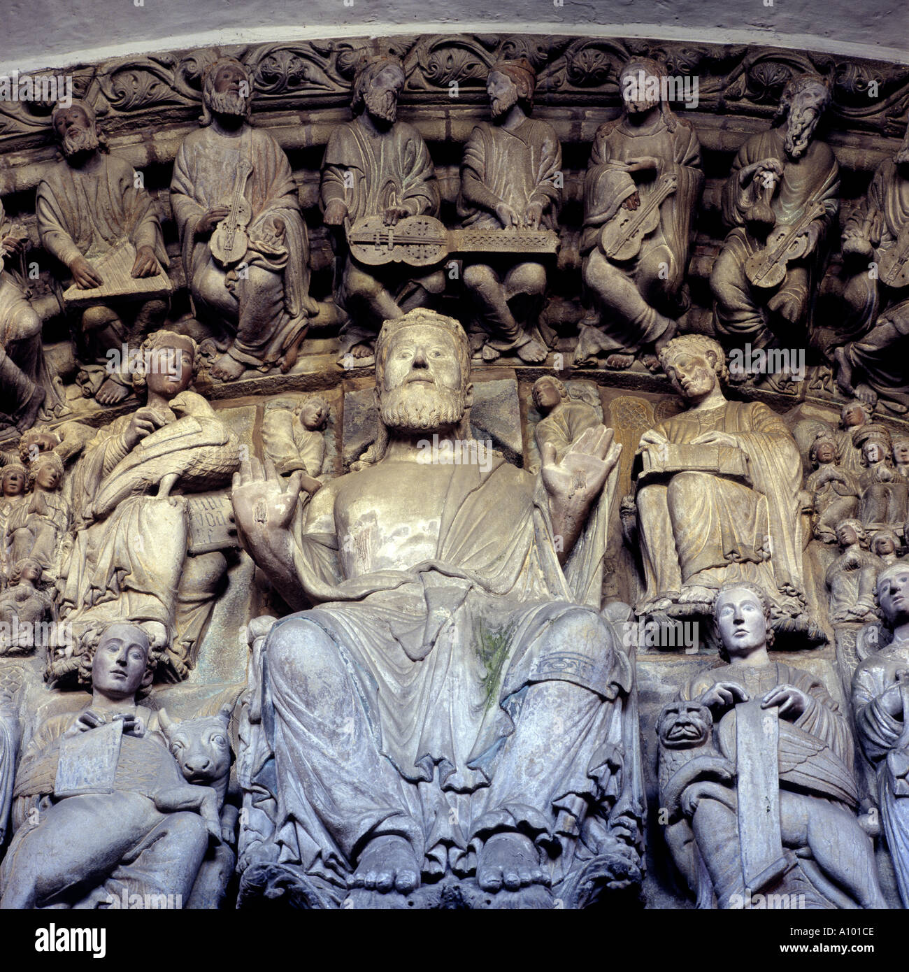Pantocrator Pórtico de la Gloria Cathédrale de Santiago de Compostela Compostela Coruña Galice Espagne Banque D'Images
