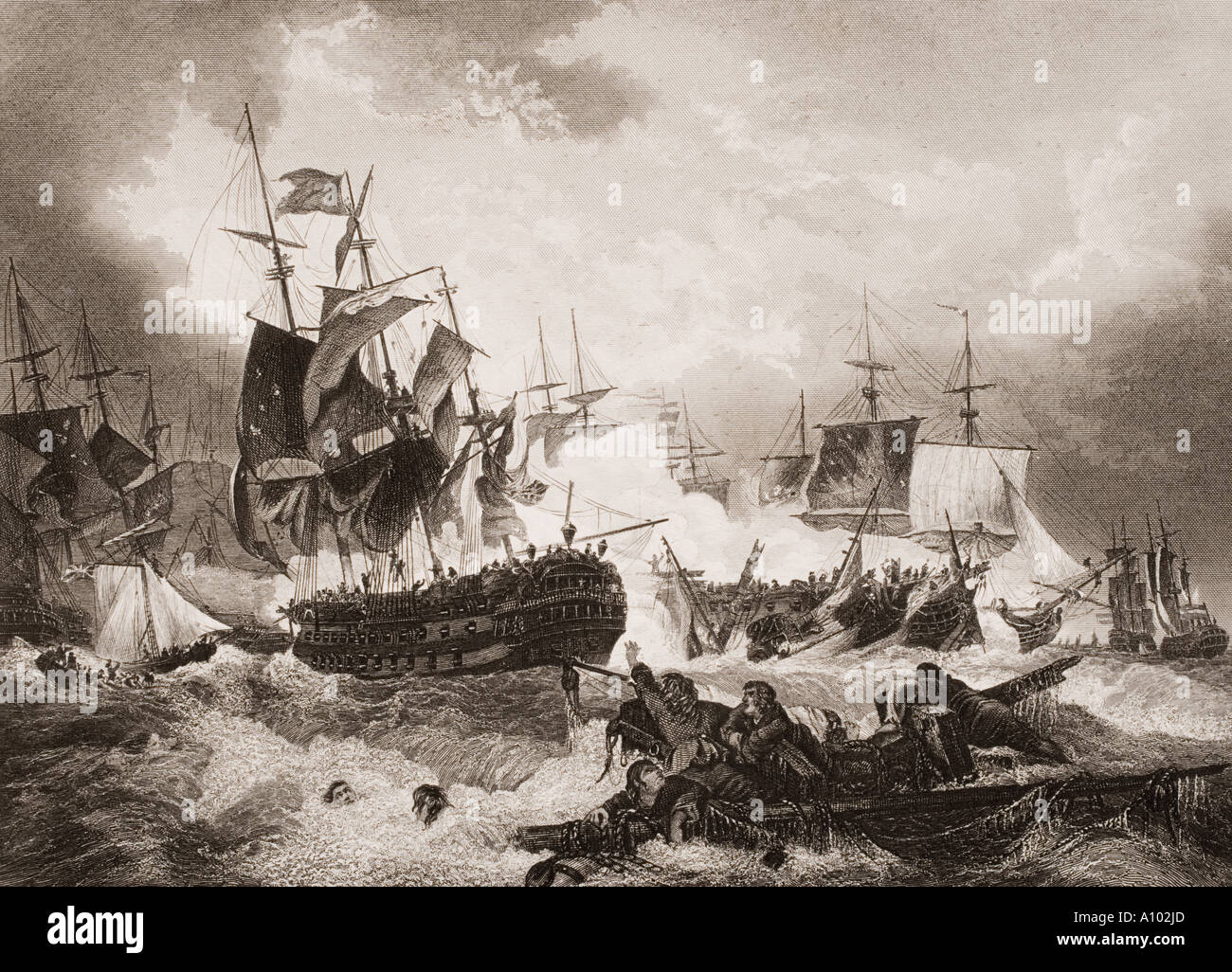 Admiral Duncan's victoire sur la flotte néerlandaise de la mer du Nord, 11 octobre 1797 pendant la bataille de Camperdown. Banque D'Images