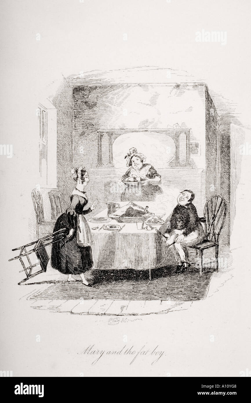 Marie et la fat boy. Illustration de la Charles Dickens roman Le Pickwick Papers par H K Browne connu comme Phiz Banque D'Images