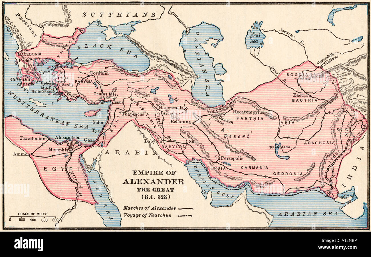 Carte de l'empire d'Alexandre le Grand en 323 avant JC. Lithographie  couleur Photo Stock - Alamy