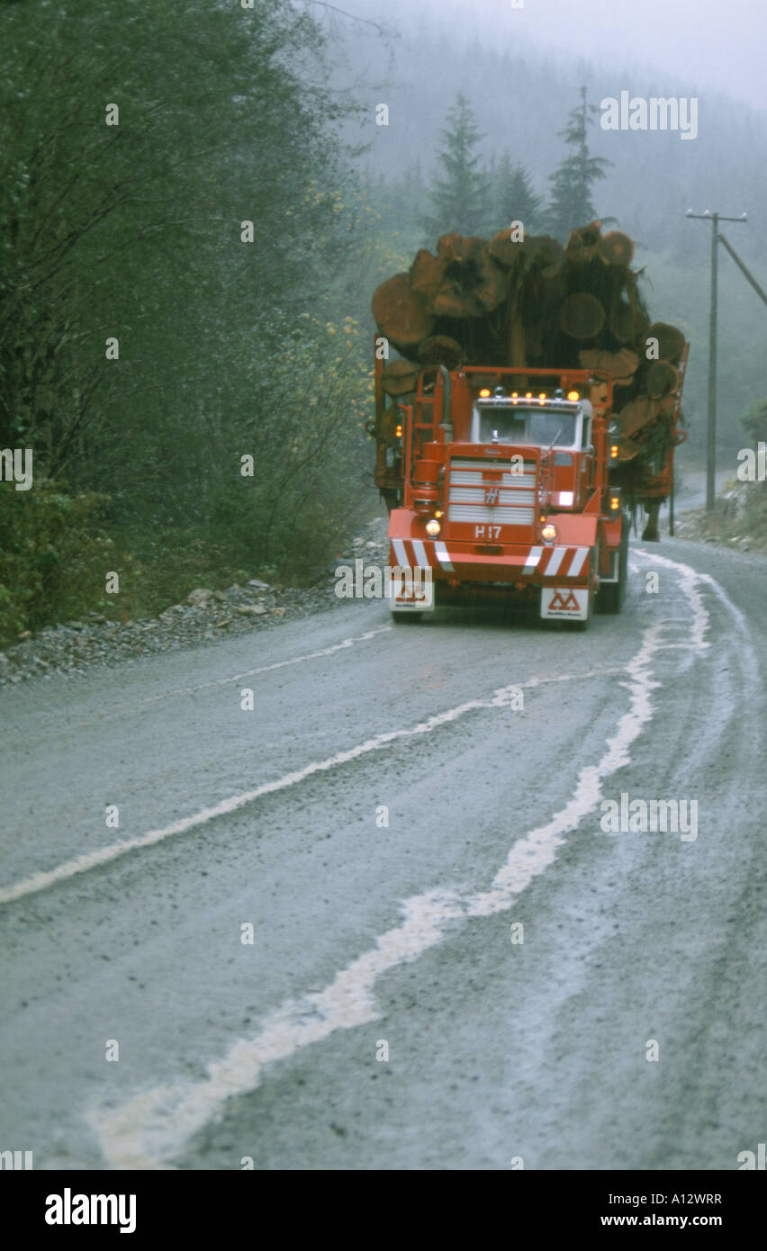 Un camion d'exploitation forestière dans la forêt de la Carmanah sur l'île de Vancouver, BC, Canada Banque D'Images