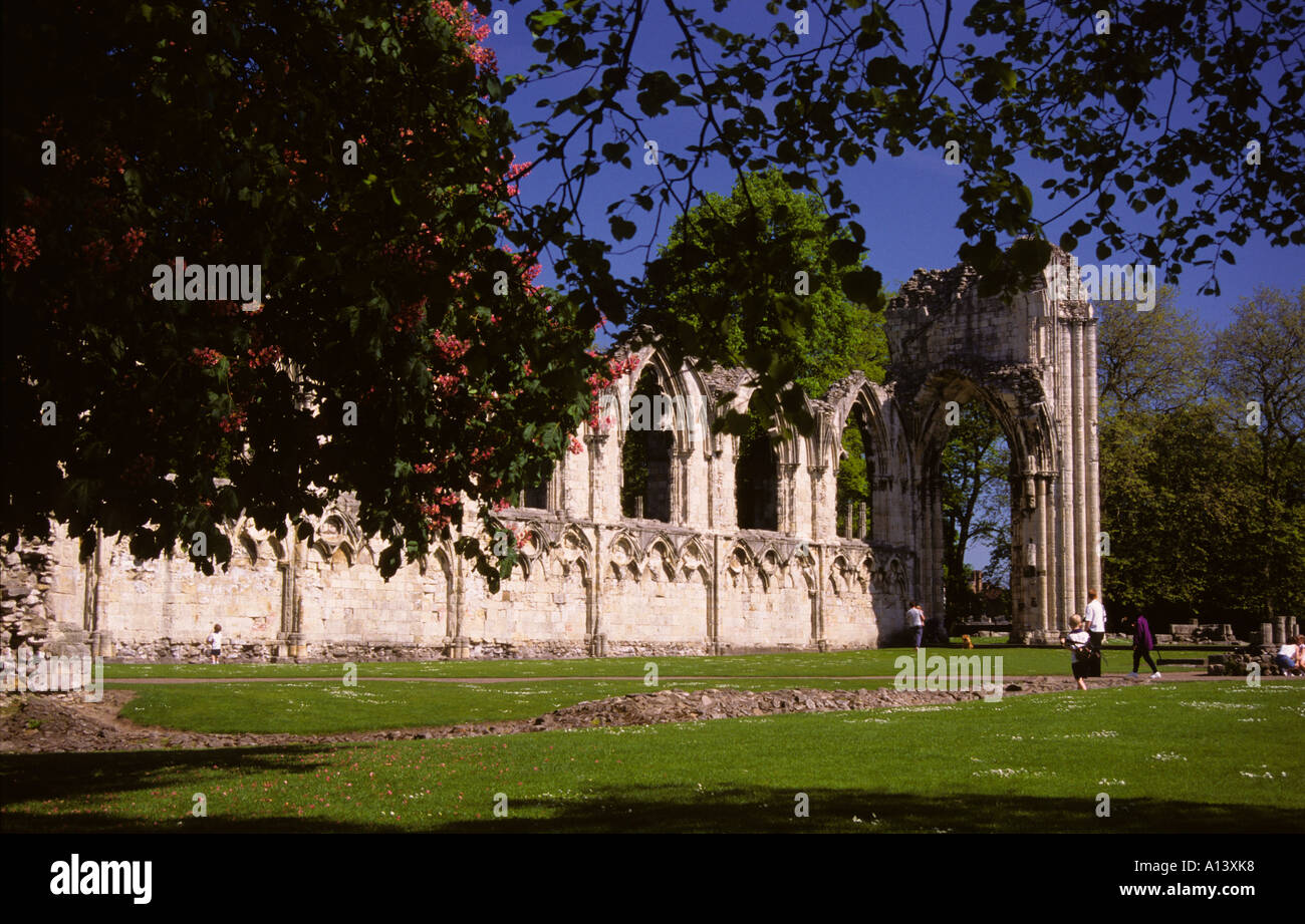 Ruines de l'abbaye de St Marys en été York North Yorkshire Angleterre Royaume-Uni Grande-Bretagne Banque D'Images
