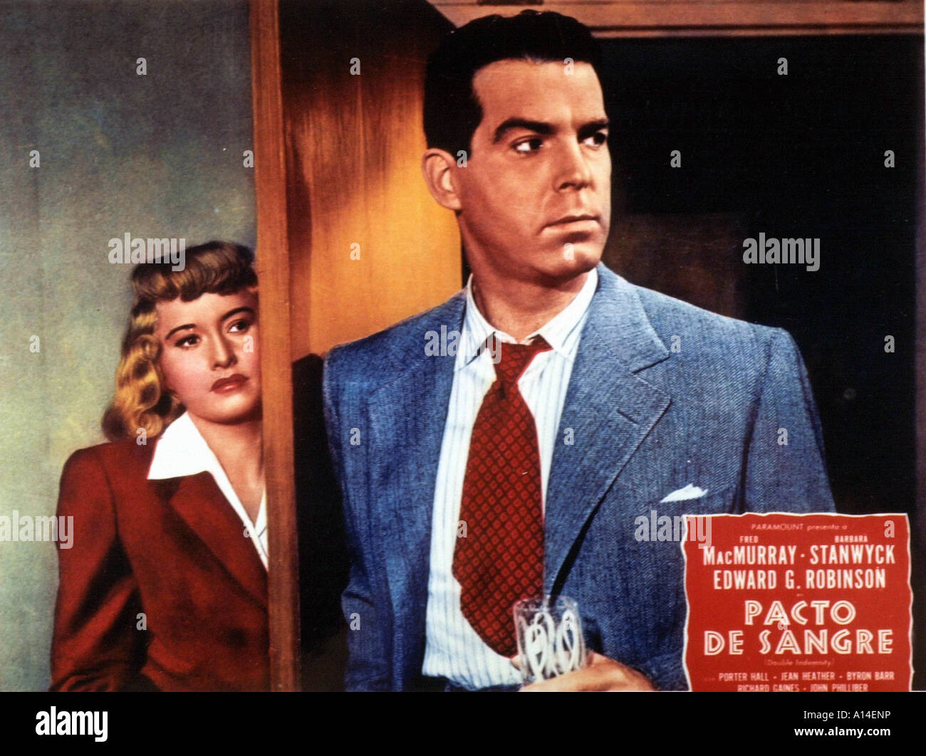 L'année 1944 Double indemnité Réalisateur Billy Wilder Fred MacMurray Barbara Stanwyck basé sur le livre de James M Cain Banque D'Images