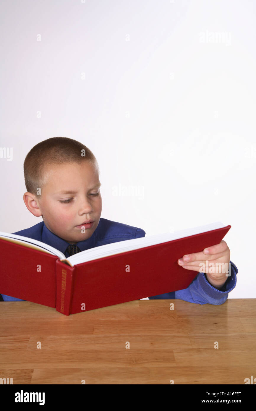 Boy Reading Book Banque D'Images