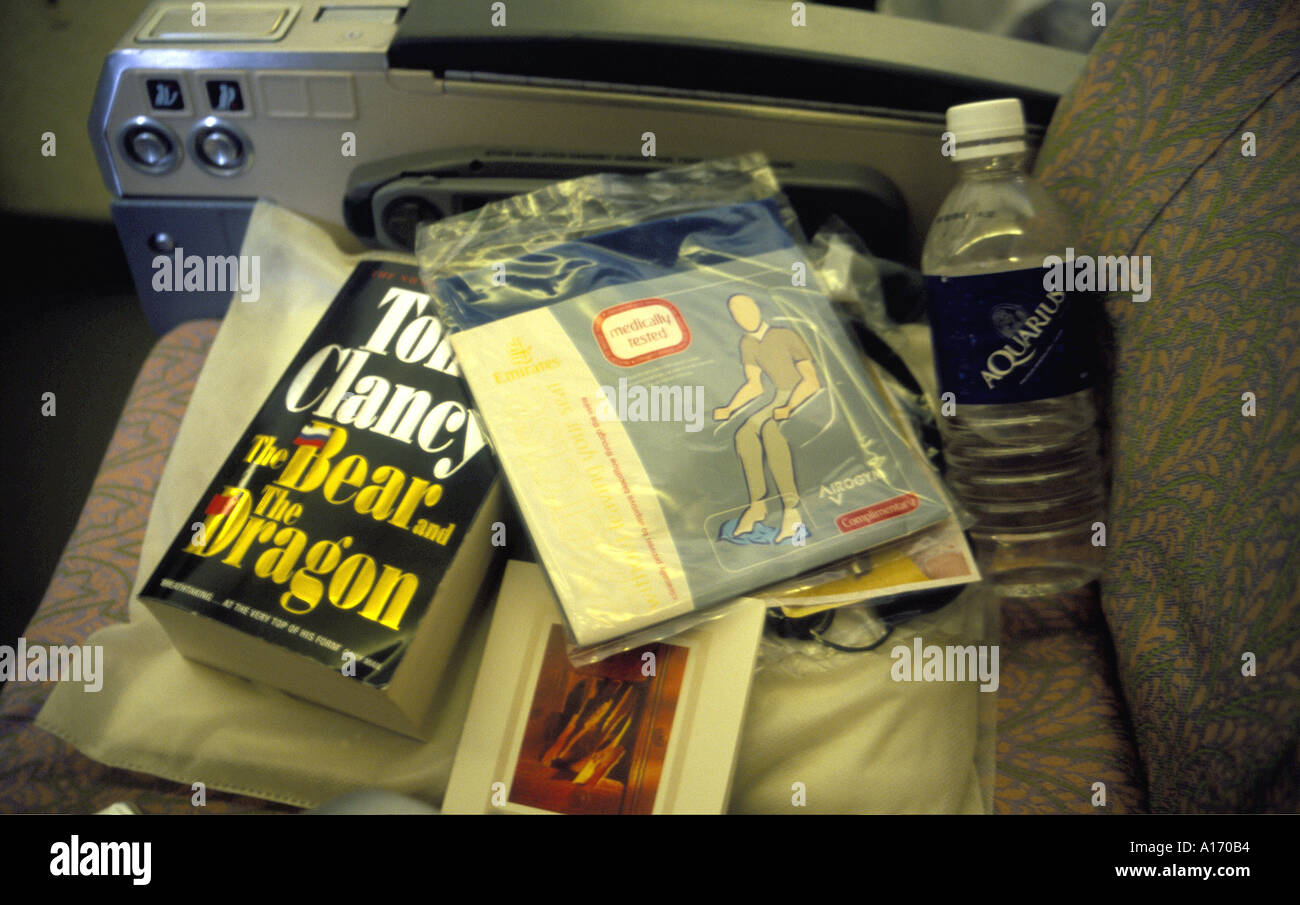 Vol long courrier kit de survie Banque D'Images