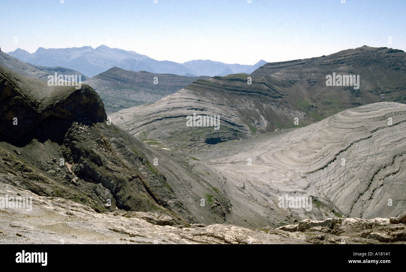 Les strates de roches plissées, Pyrénées, Espagne Banque D'Images