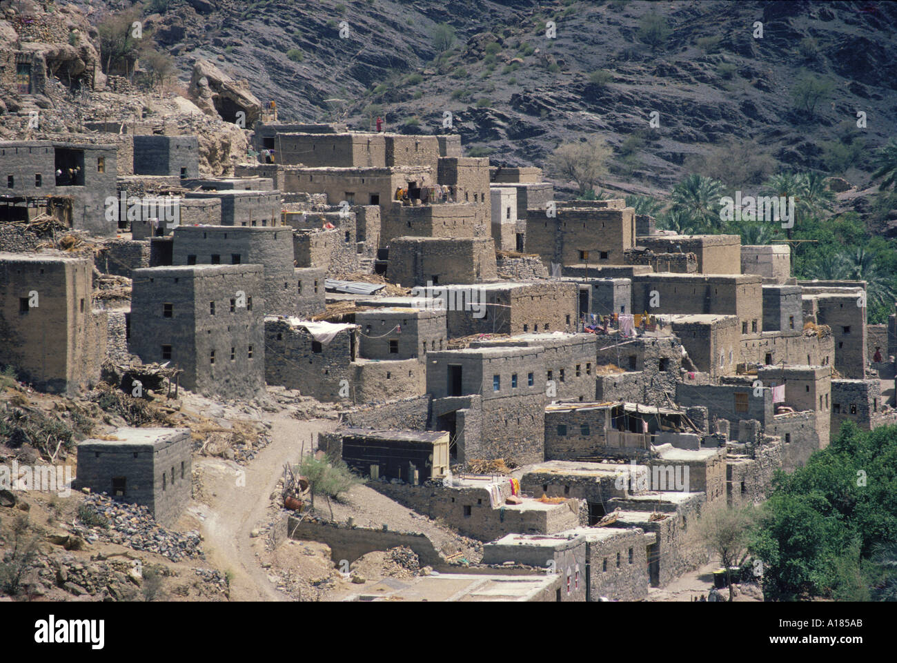 Petit village de Bilad Sayt au coeur de la montagne Jabal Akhdar Oman Moyen-orient UN C Waltham Banque D'Images