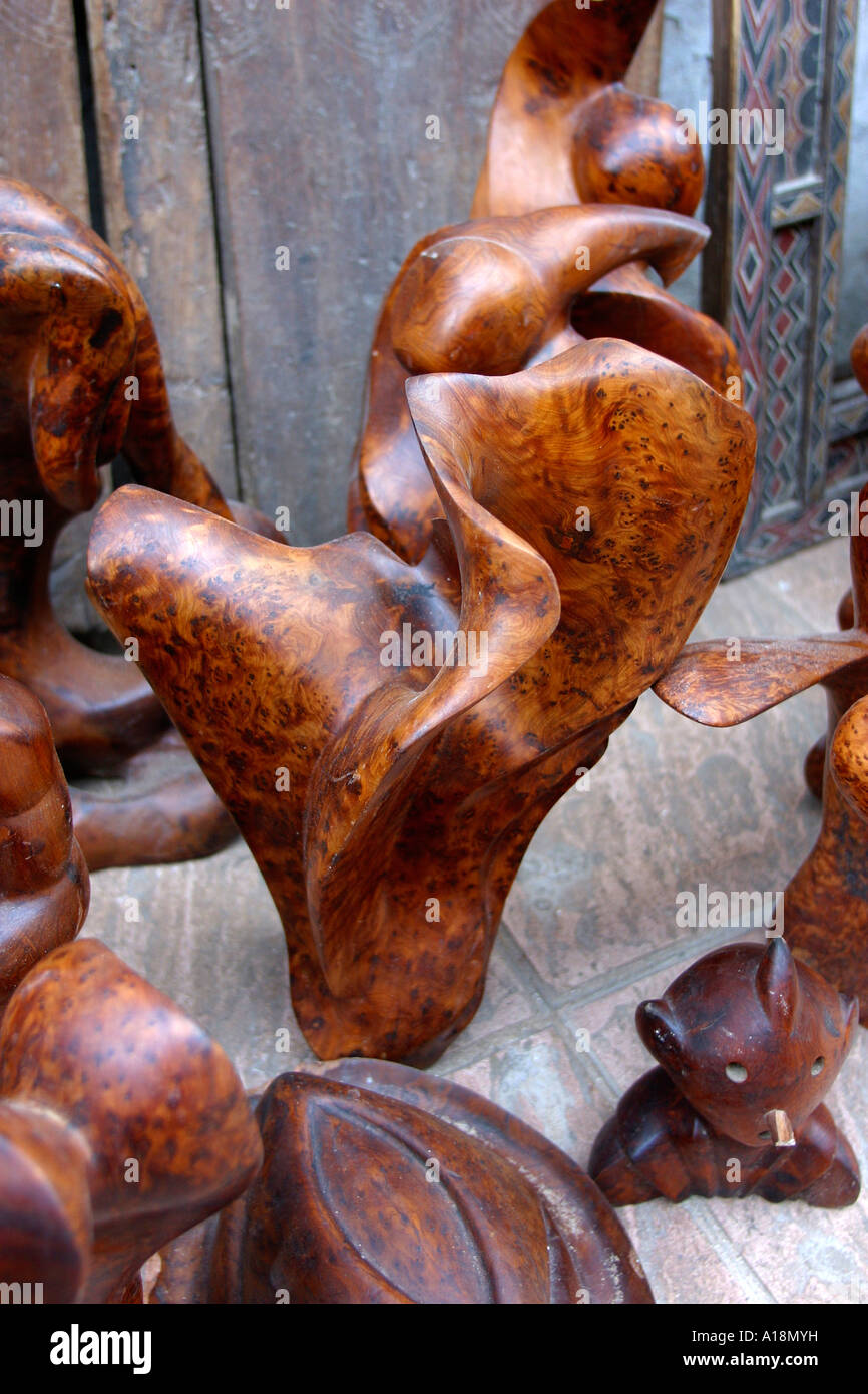 Maroc Essaouira thuya sculpté sculpture Banque D'Images