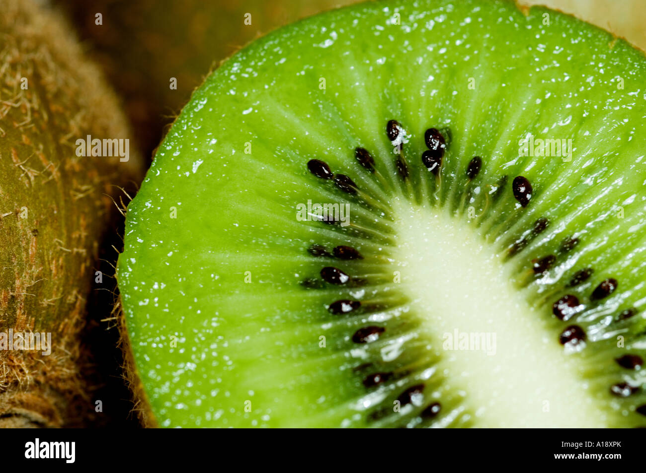 Close up de tranches de kiwi Actinidia chinensis Banque D'Images