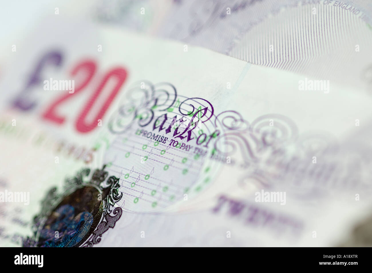 Gros plan de £20 livres 20 Anglais argent comptant billets de banque notes Angleterre Royaume-Uni Grande-Bretagne Banque D'Images