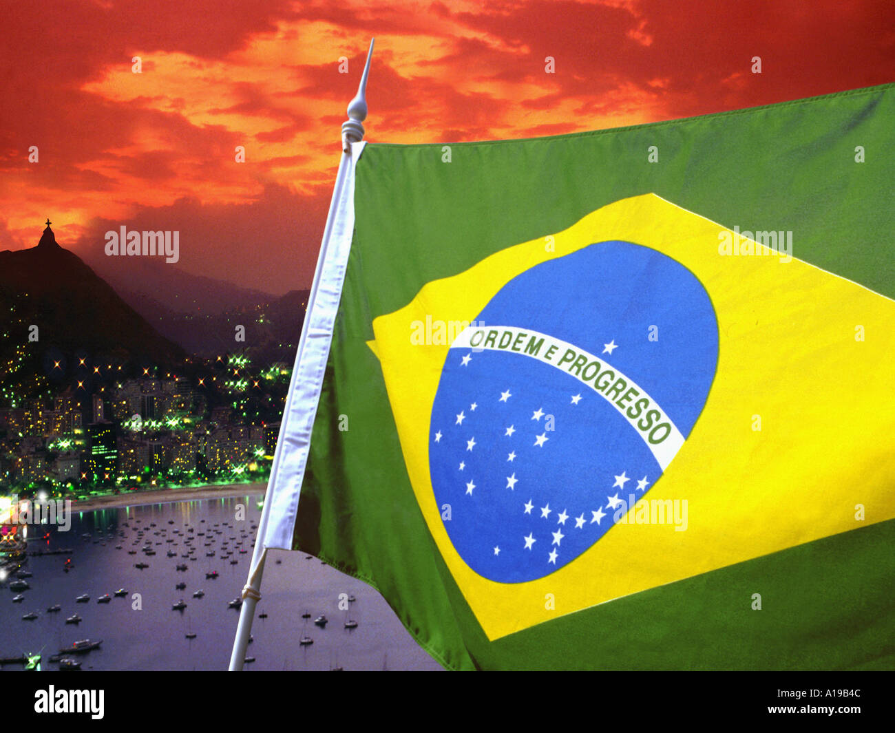 Drapeau du Brésil et de Rio de Janeiro Banque D'Images