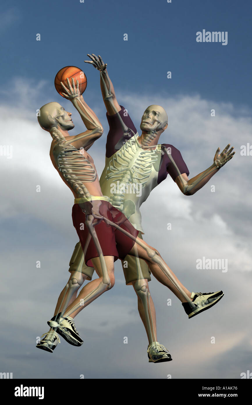 Les joueurs de basket-ball montrant des squelettes. Banque D'Images