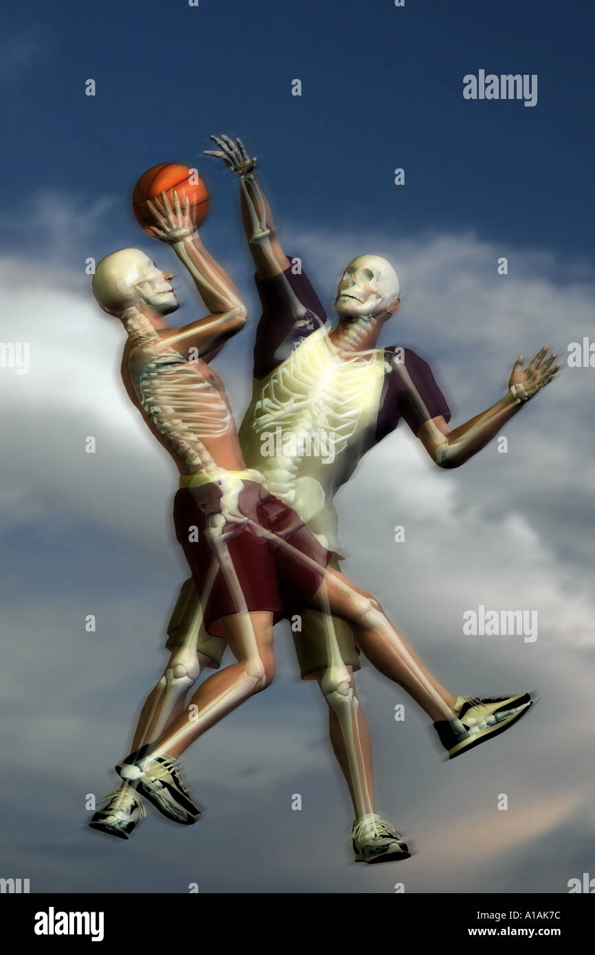 Les joueurs de basket-ball montrant des squelettes. Banque D'Images