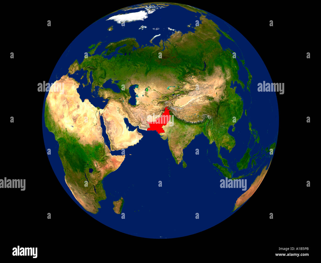 Image satellite de terre montrant le Pakistan a souligné en rouge Banque D'Images