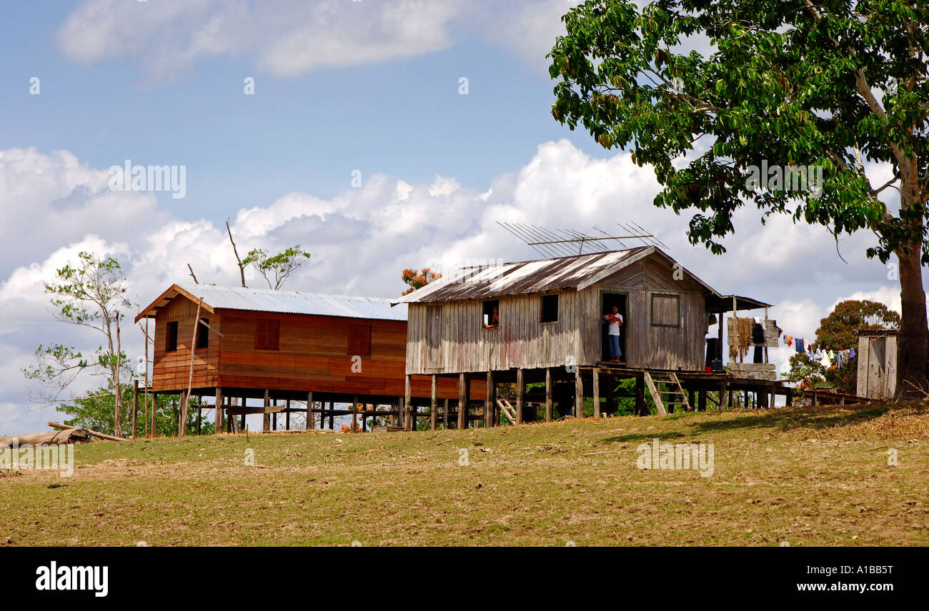 Anciens et nouveaux, de simples maisons de colons dans la région de l'Amazonas, Brésil Banque D'Images