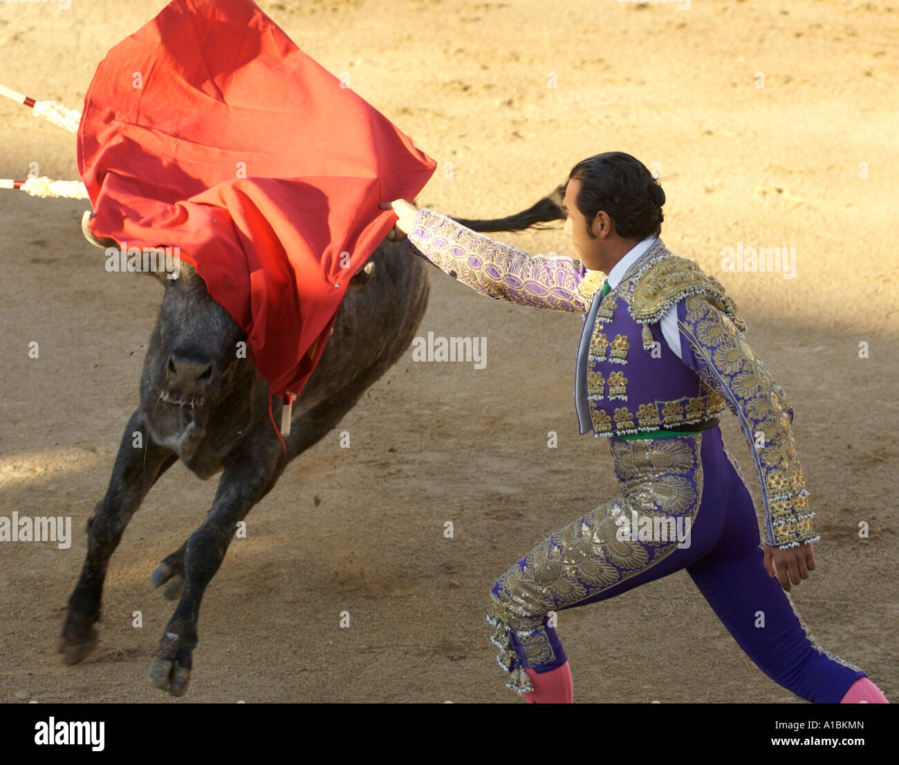 Un matador effectue sa mort défiant la danse à une corrida à Puerto Vallarta Mexique Banque D'Images