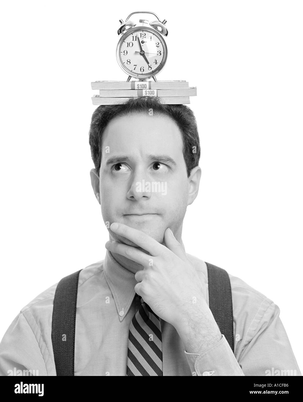 Businessman balancing service et de l'horloge Banque D'Images