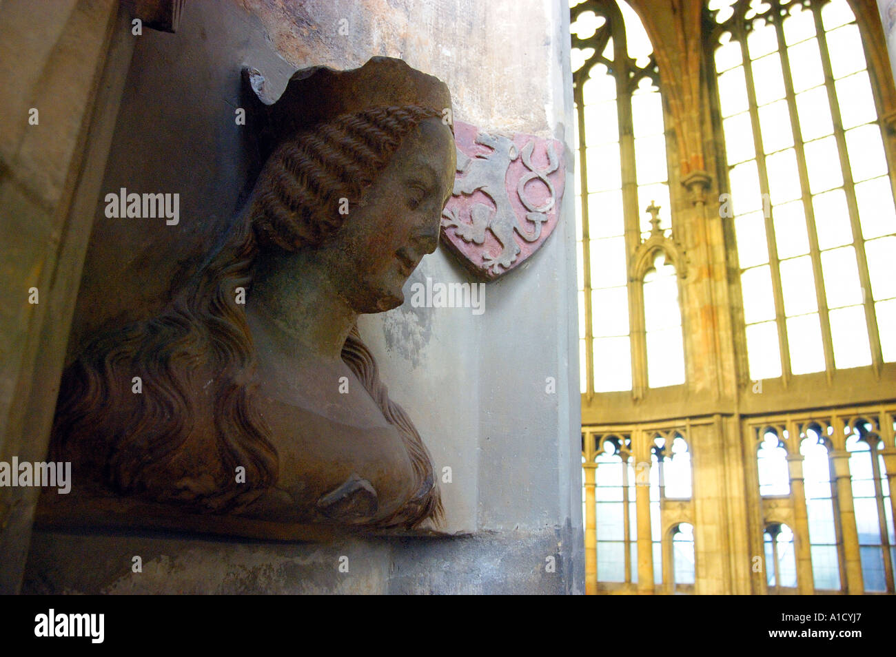 Intérieur de la Cathédrale St Vitus Château Hradcany Prague République tchèque. Buste de Joanna de Bavière, Johana Bavorska Banque D'Images