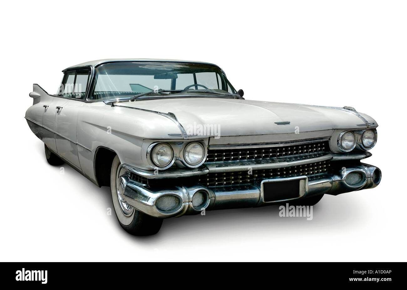 Cadillac Fleetwood 1959 blanc voiture rétro américain classique Banque D'Images