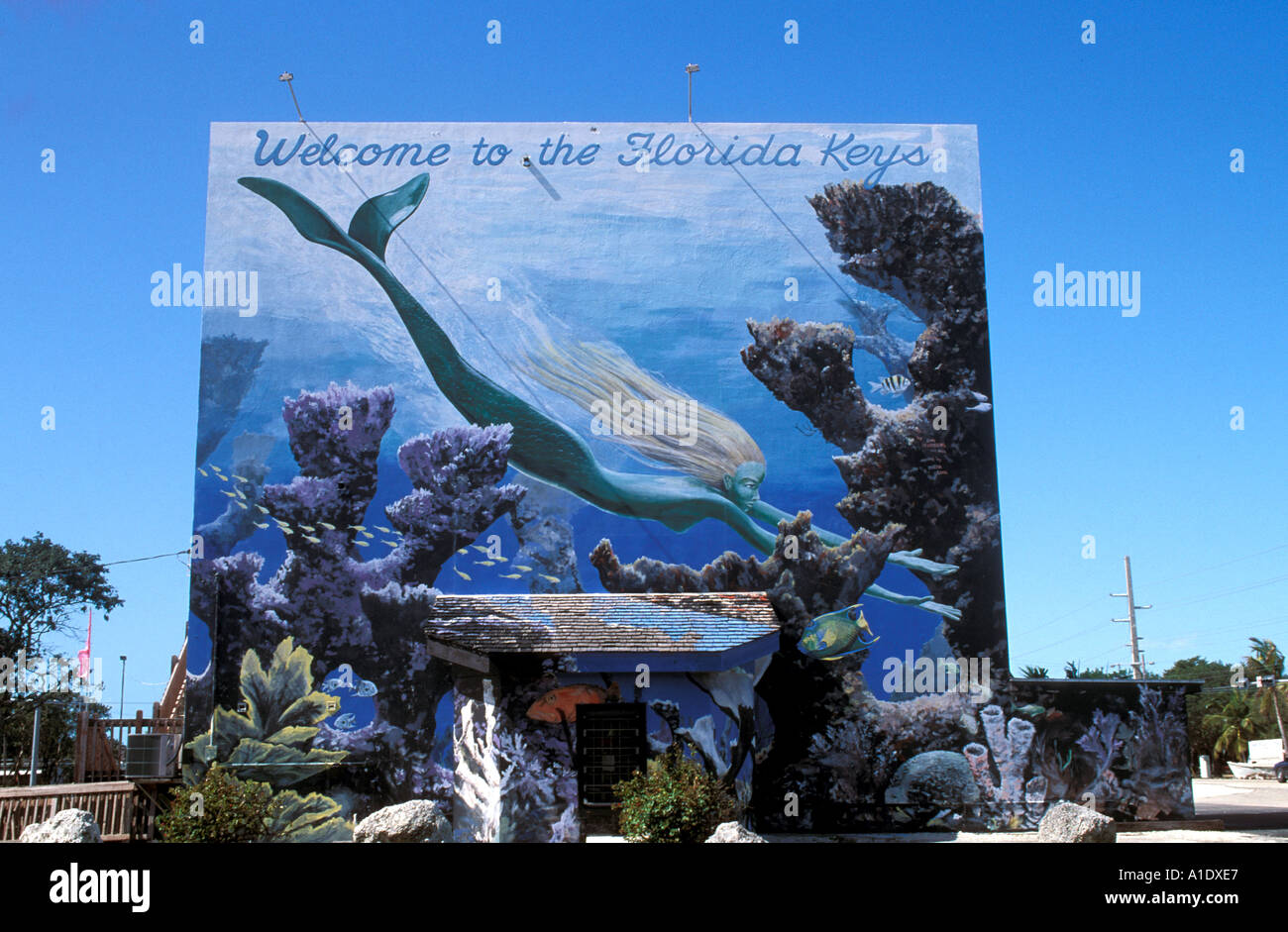 Key Largo Florida Keys Mermaid Bienvenue sur les Florida Keys Sign Banque D'Images