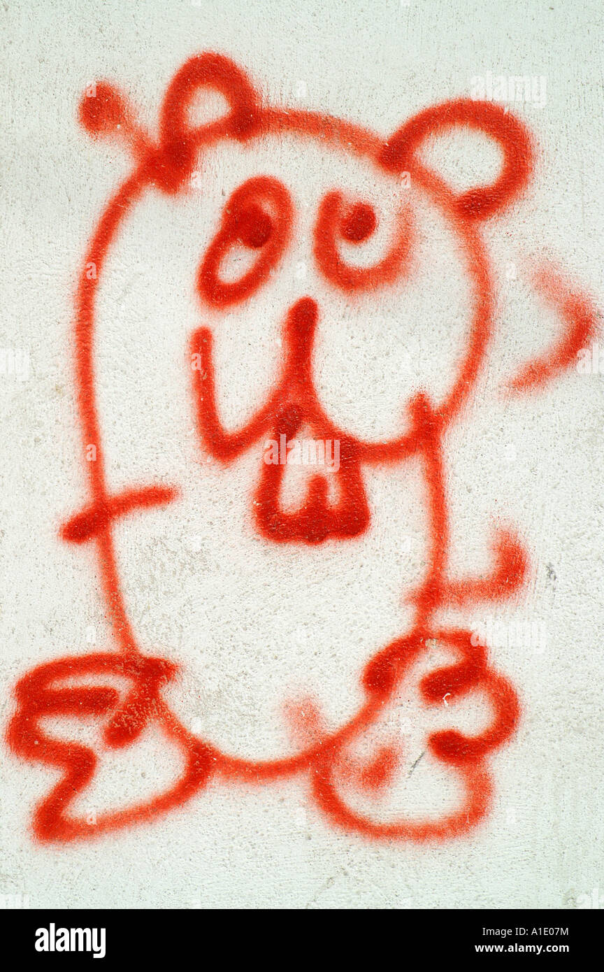 Graffiti Hamster peinture rouge sur mur blanc, l'art Banque D'Images