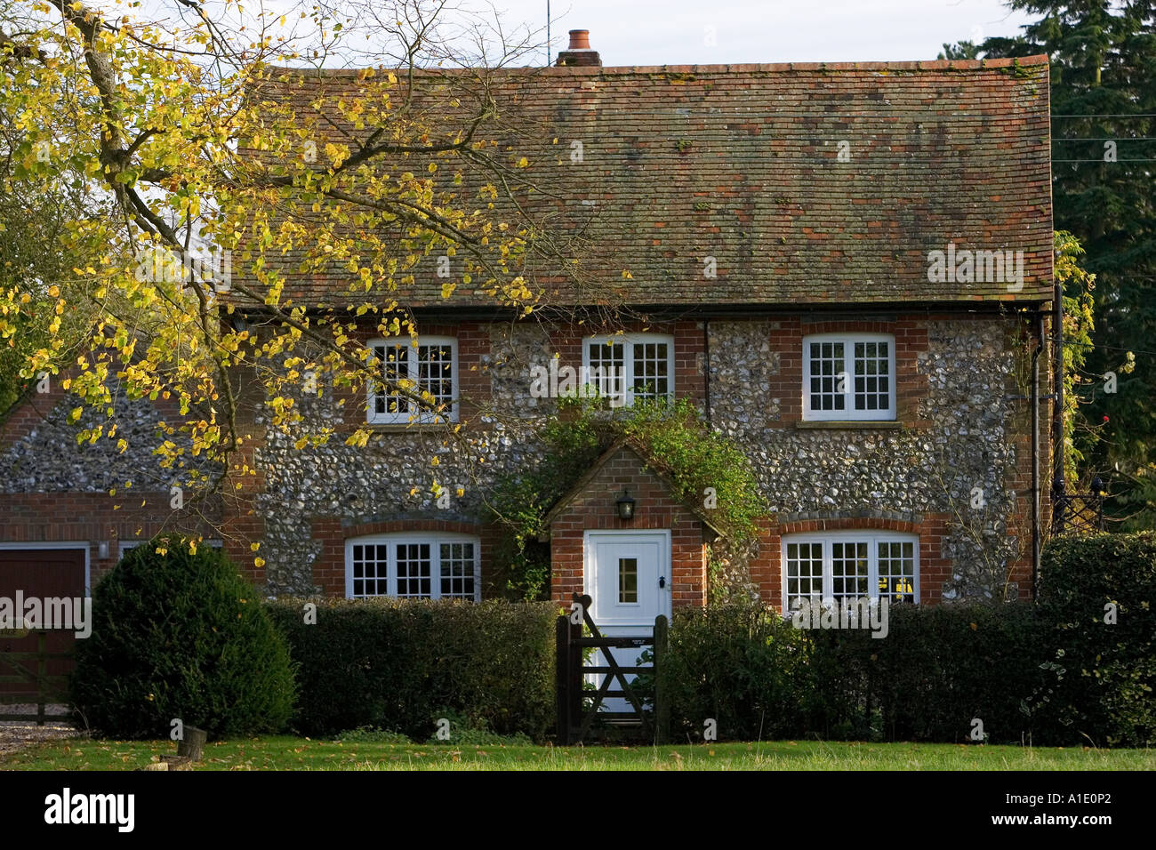 Briques et silex anglais traditionnel chalet à la Chilterns Oxfordshire Royaume-Uni Banque D'Images