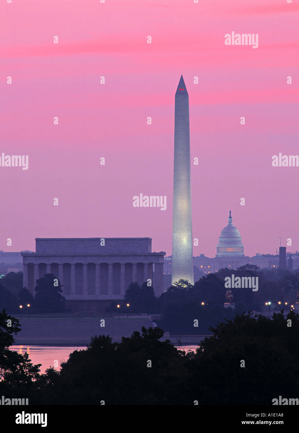 Lincoln & Mémoriaux Washington & Capitol, Washington, D.C. Etats-unis Banque D'Images