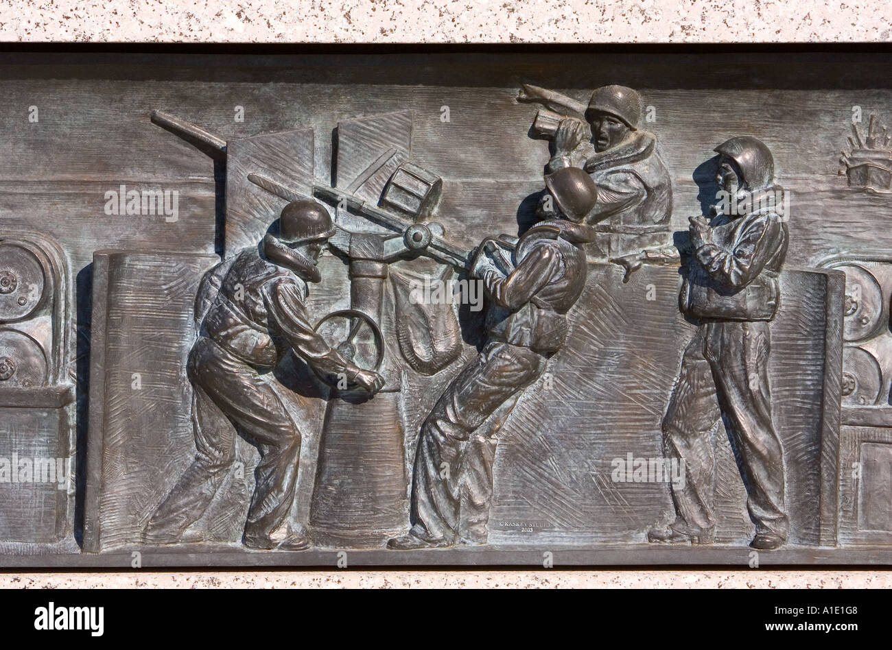Cuirassé de Bronze au secours Monument commémoratif de la Seconde Guerre Mondiale Washington DC, United States of America Banque D'Images