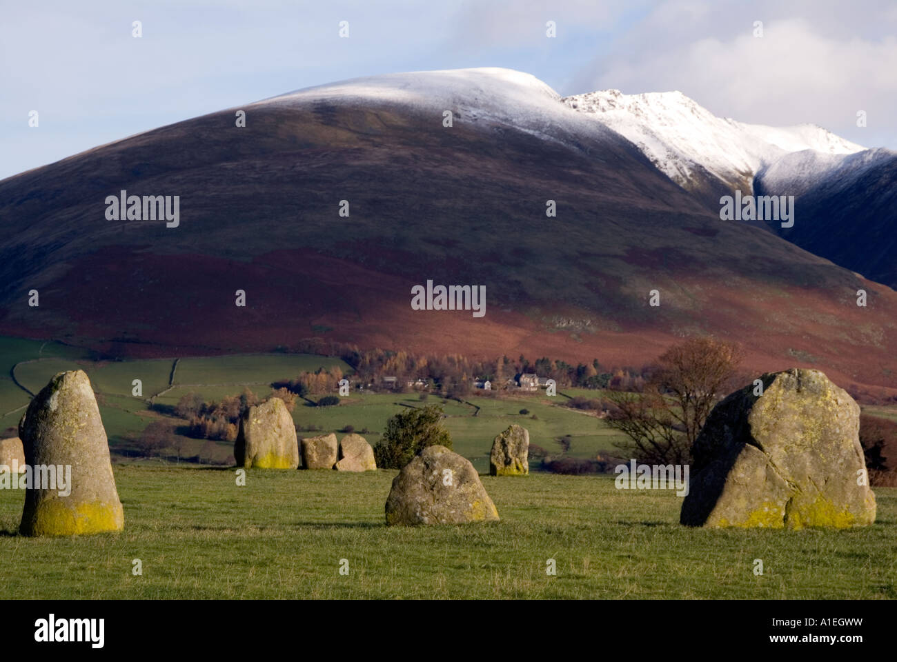 Doug Blane cercle de pierres de Castlerigg et Blencathra Saddleback près de Keswick dans le Parc National de Lake District Cumbria Banque D'Images