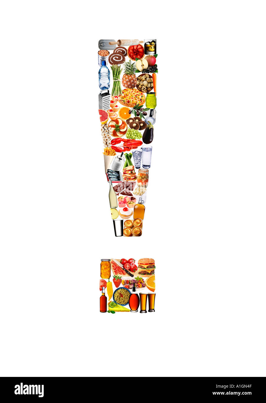 FOODFONT SYMBOLE D'EXCLAMATION SUR FOND BLANC Banque D'Images