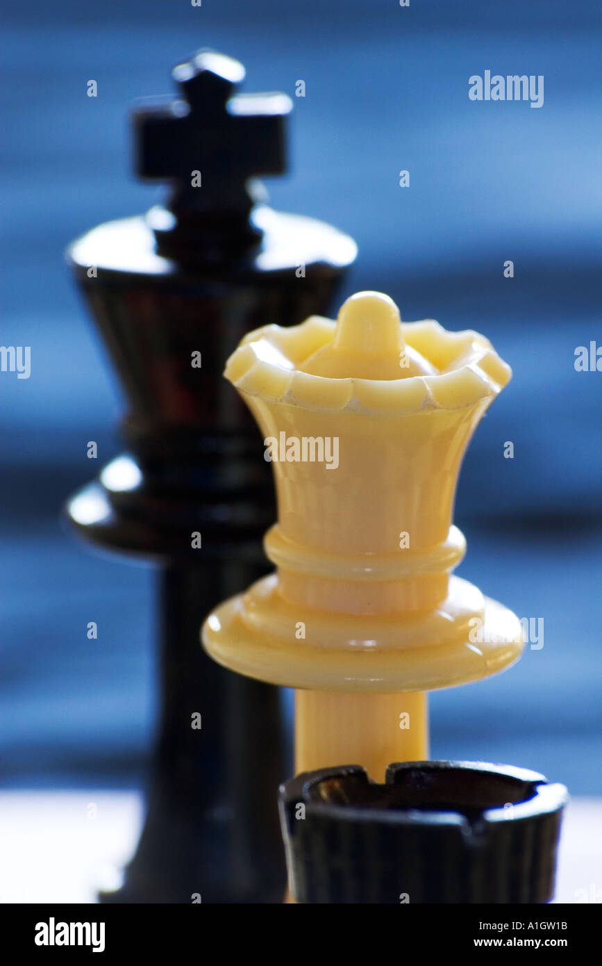 Chess roi noir et blanc et noir de la reine château ou tour Banque D'Images