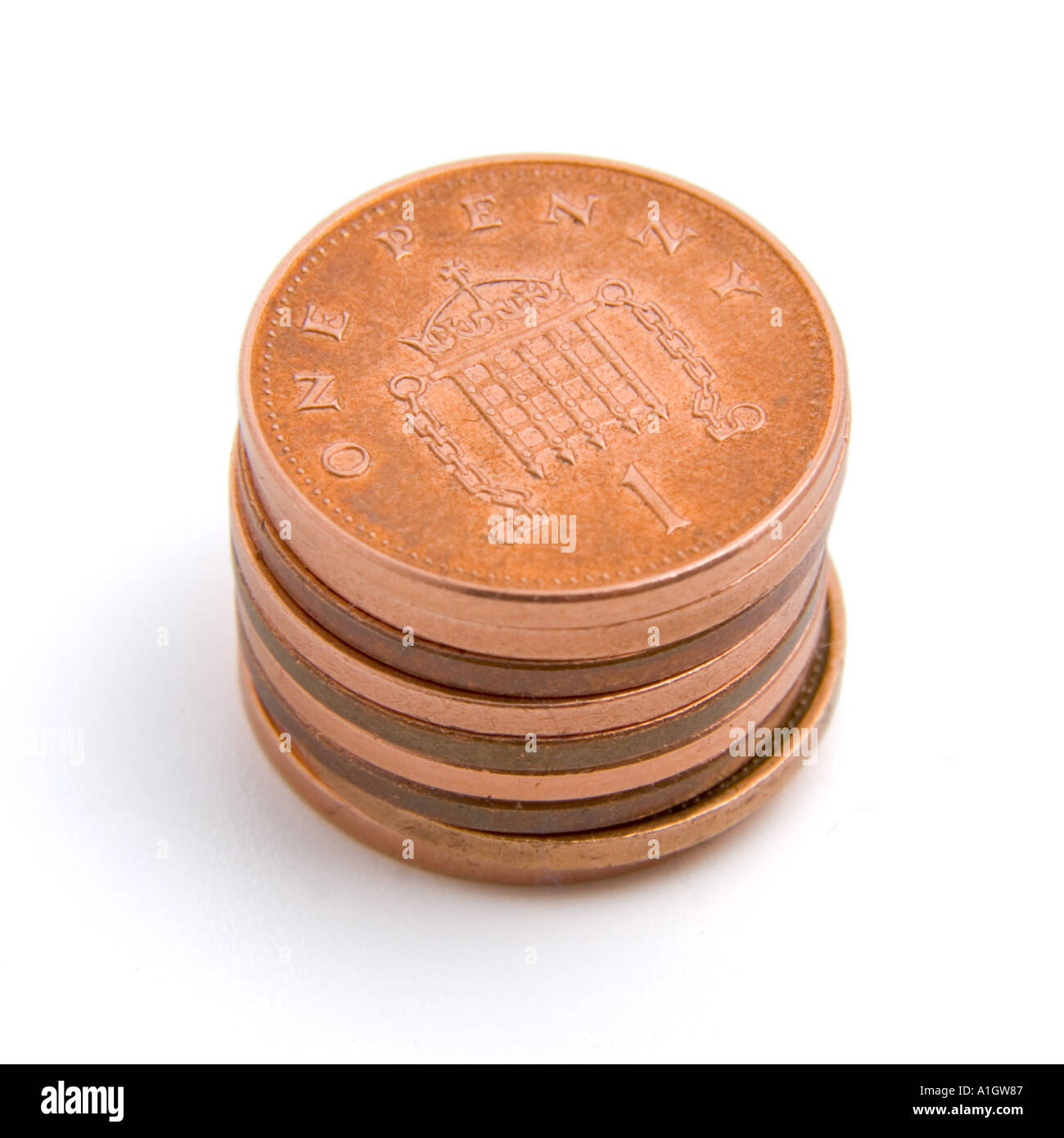 Une pile de pièces pence Banque D'Images