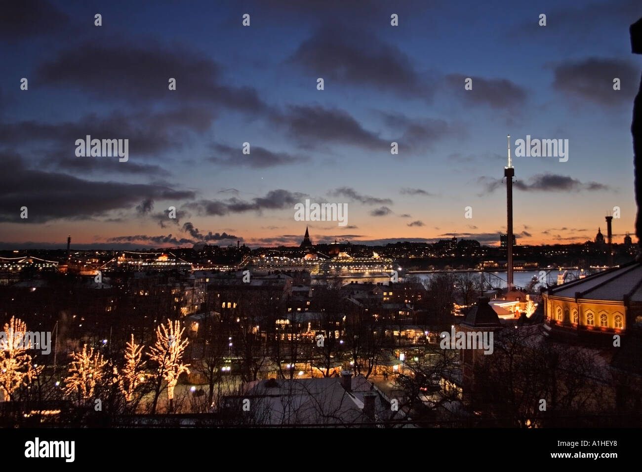 Stockholm par nuit à Noël Banque D'Images