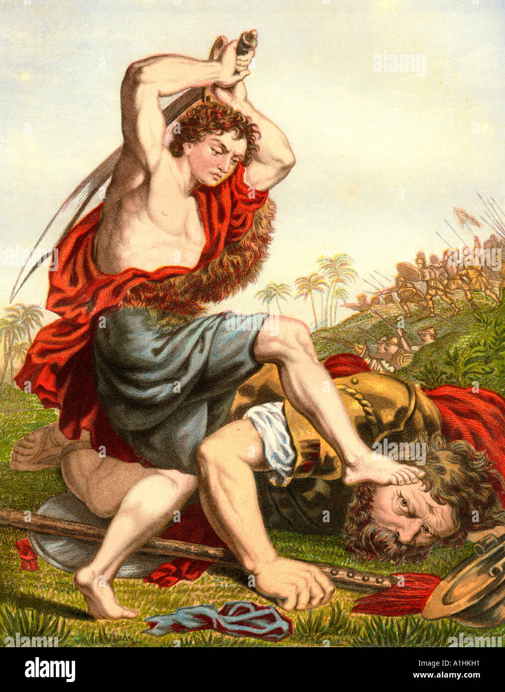 David tue Goliath d'une édition de John Browns l'interprétation Bible d'abord publié en 1778 Banque D'Images