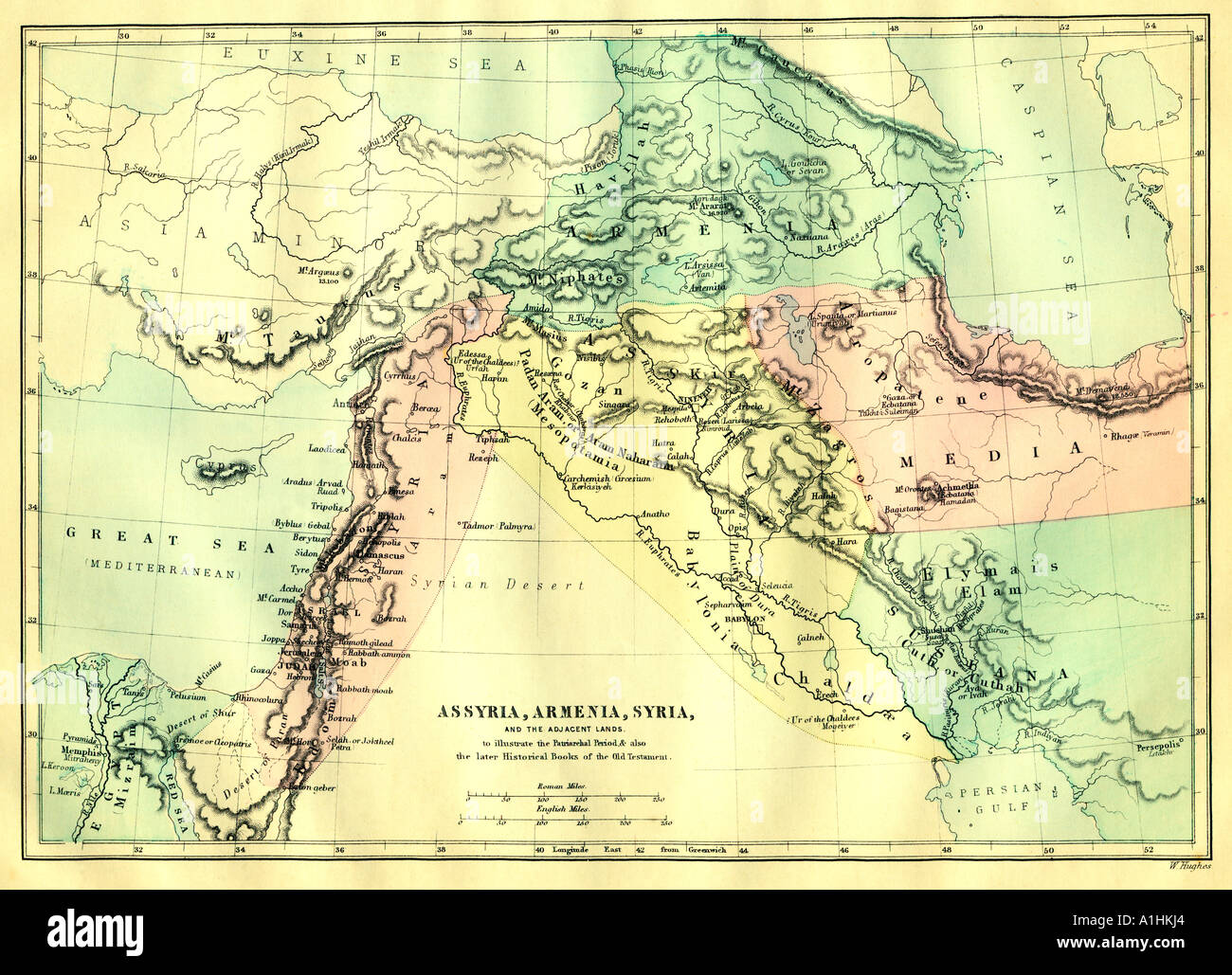 L'Assyrie, Amenia Syrie carte Antique par W Hughes Banque D'Images