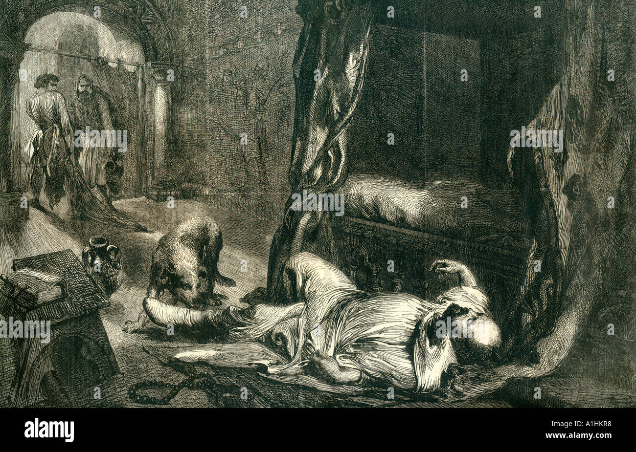 La mort de Guillaume le Conquérant par gravure J Gilbert publié dans l'Illustrated London News du 5 octobre 1861 Banque D'Images