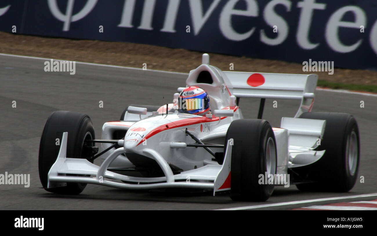 Ryo Fukuda Japon conduite dans la voiture de l'A1 Grand Prix à Brands Hatch, en Angleterre, en 2005. Banque D'Images