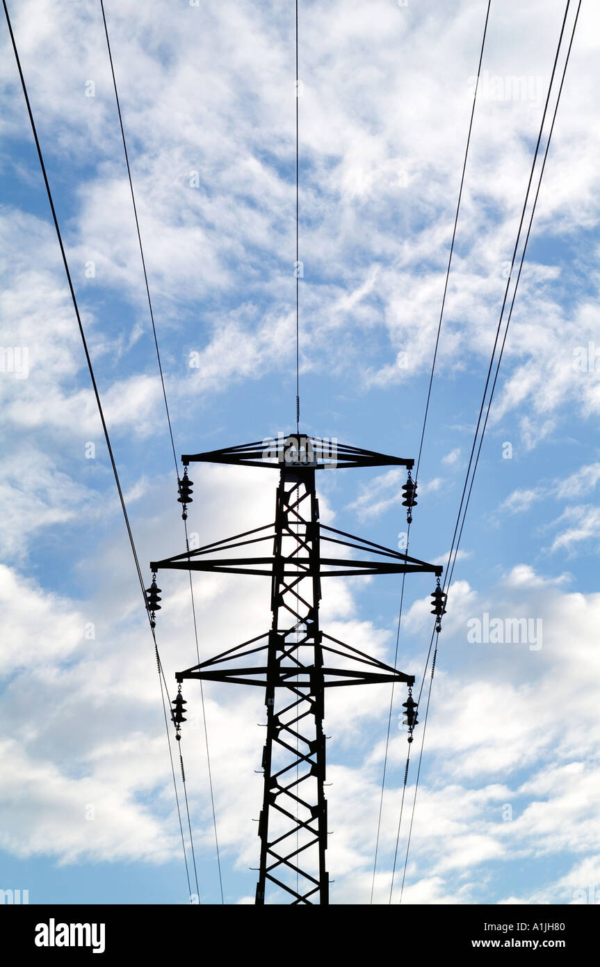 Pylônes électriques alimentant le réseau national Banque D'Images