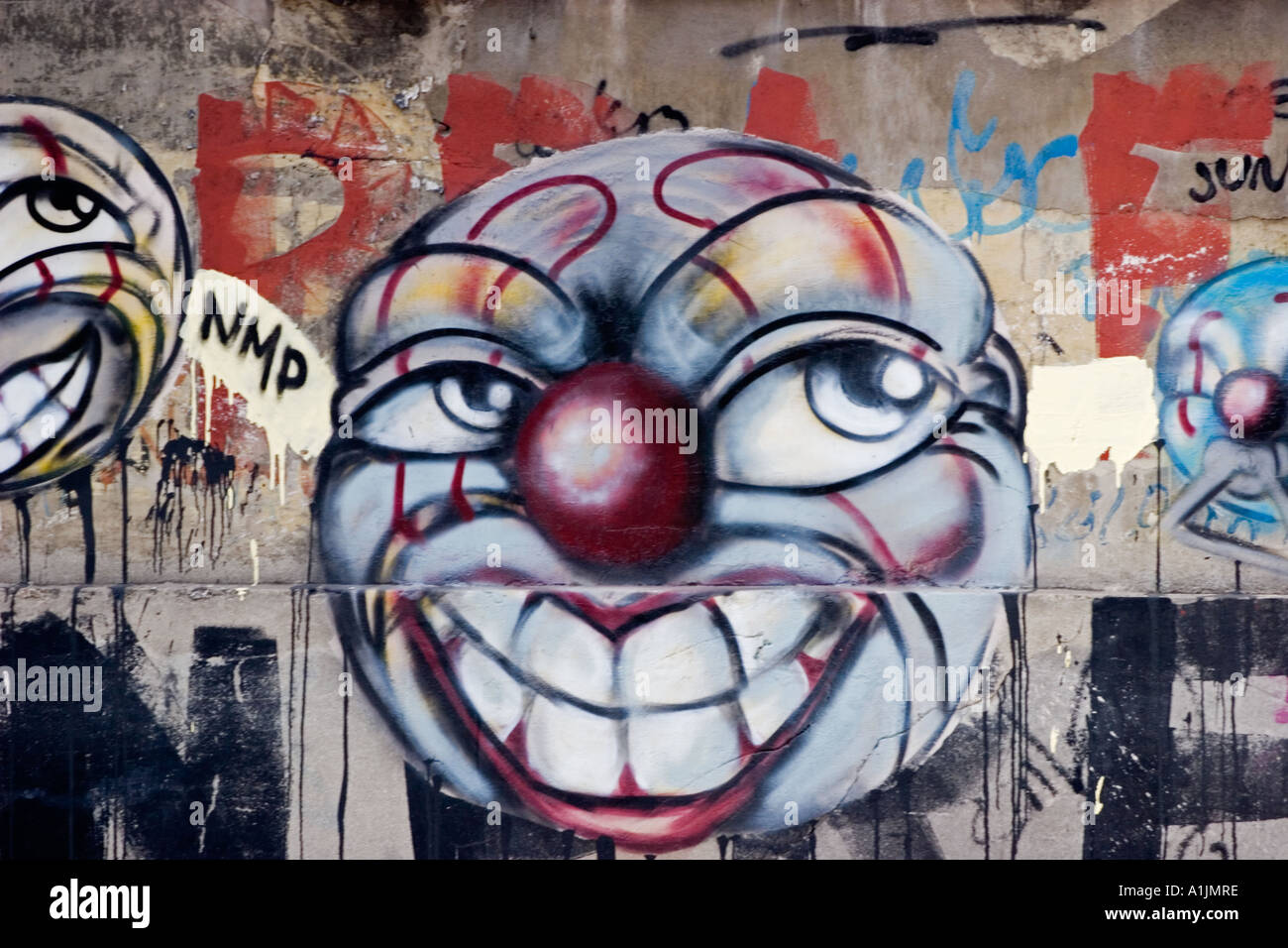 E Graffiti Rio - visage de clown Banque D'Images
