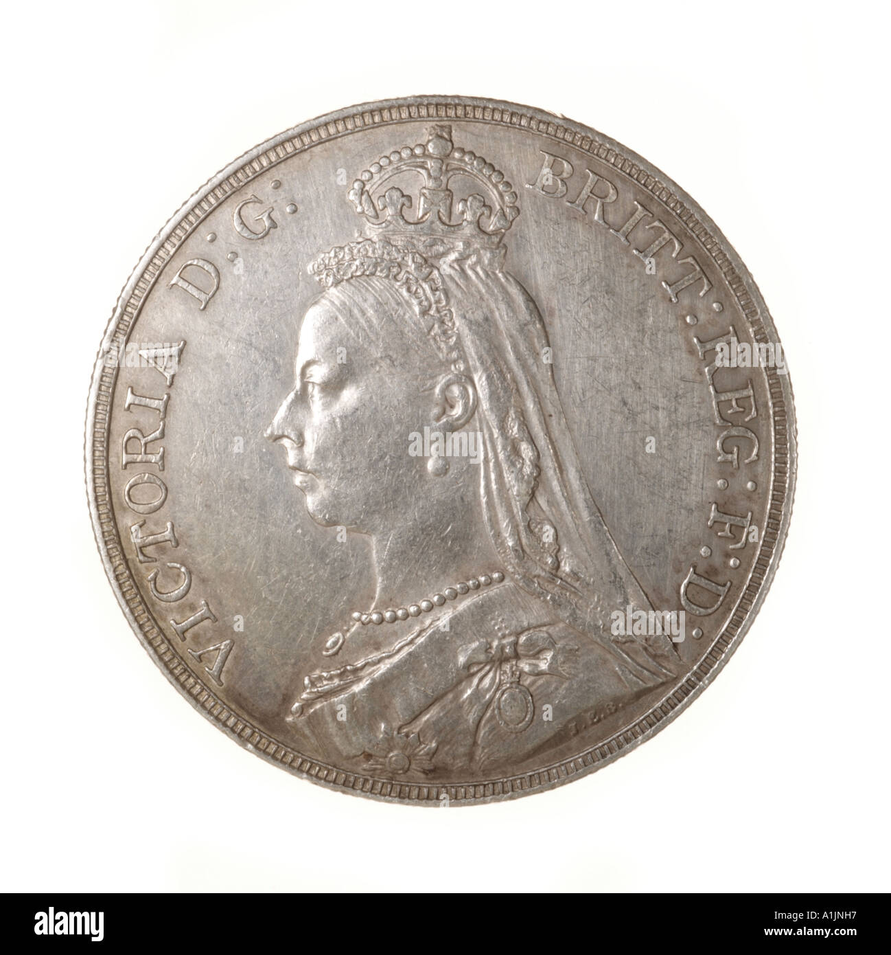 Avant la reine Victoria 5 décimal 60 shilling cinq vieux soixante pence argent couronne tête épaule gauche 1889 brillant Banque D'Images