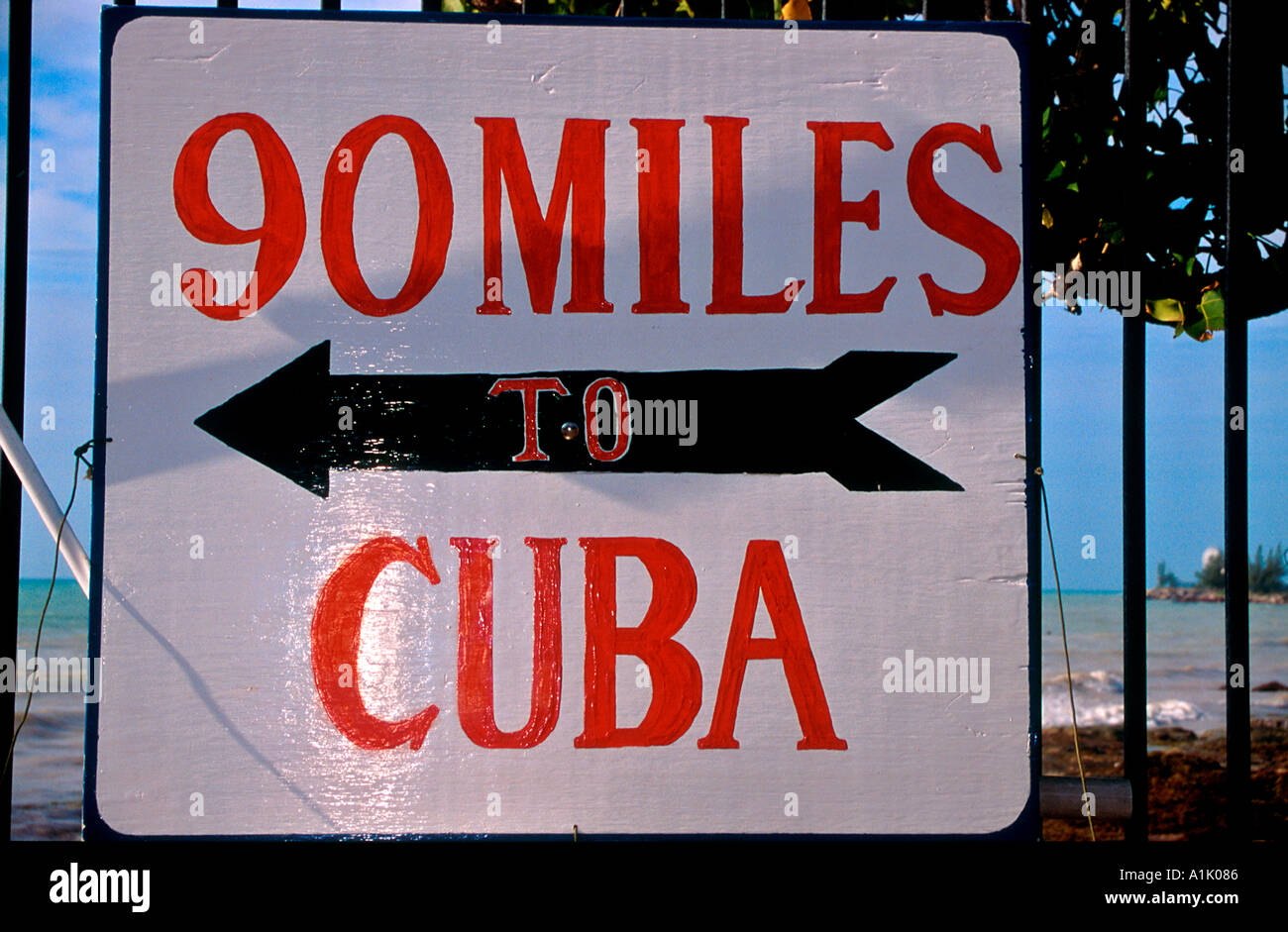 Quatre-vingt-dix milles à Cuba signer Key West Florida USA Banque D'Images Quatre-vingt-dix milles à Cuba signer Key West Florida USA Banque D'Images