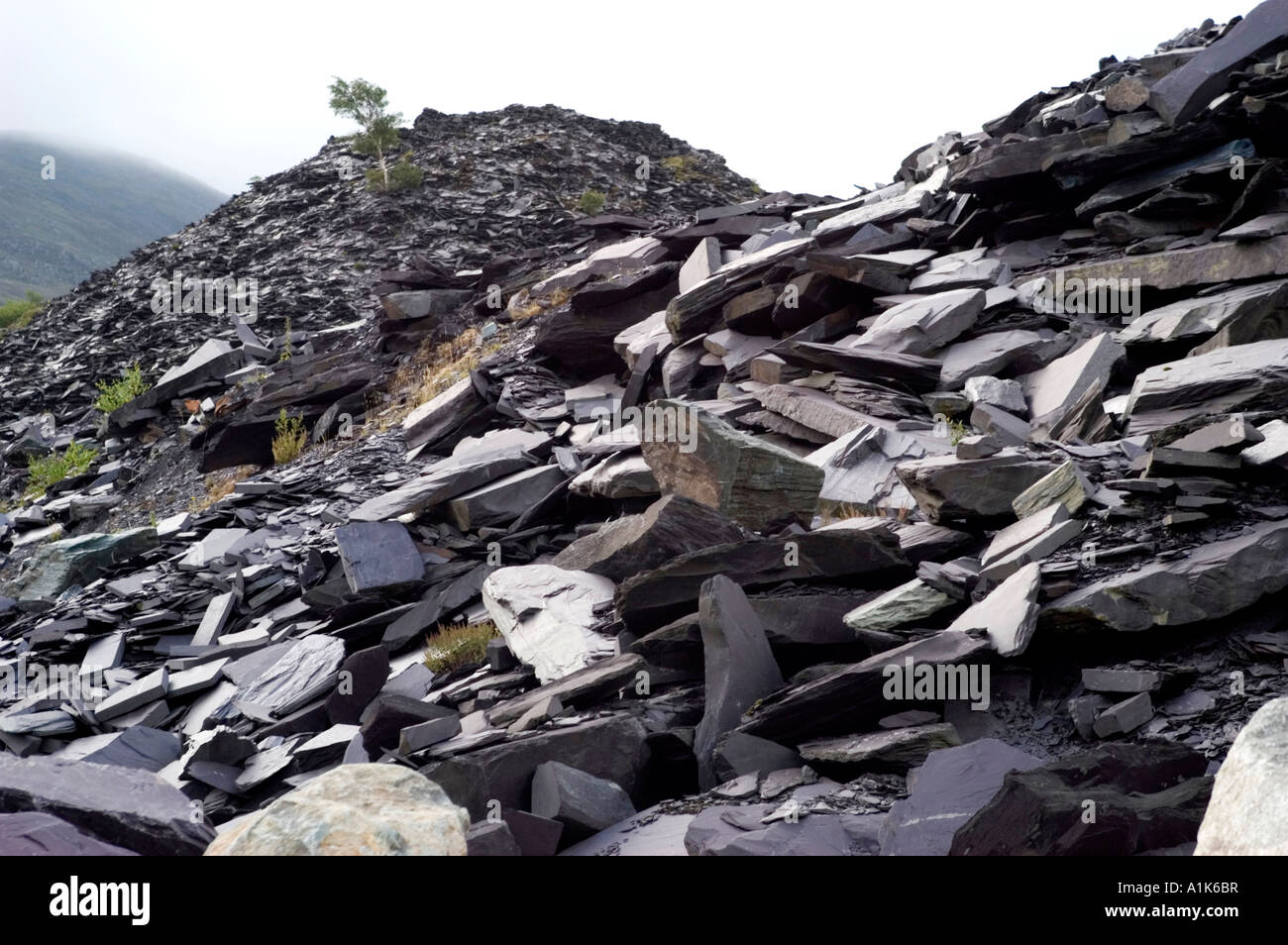 Déchets d'ardoise dans le Nord du Pays de Galles Quarry Banque D'Images