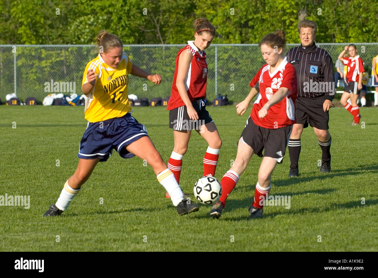 High School football football féminin football action Port Huron au Michigan Banque D'Images