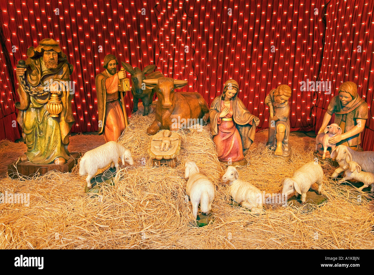 Crèche sculptée, Europa-Park Rust, Bade-Wurtemberg, Allemagne Banque D'Images