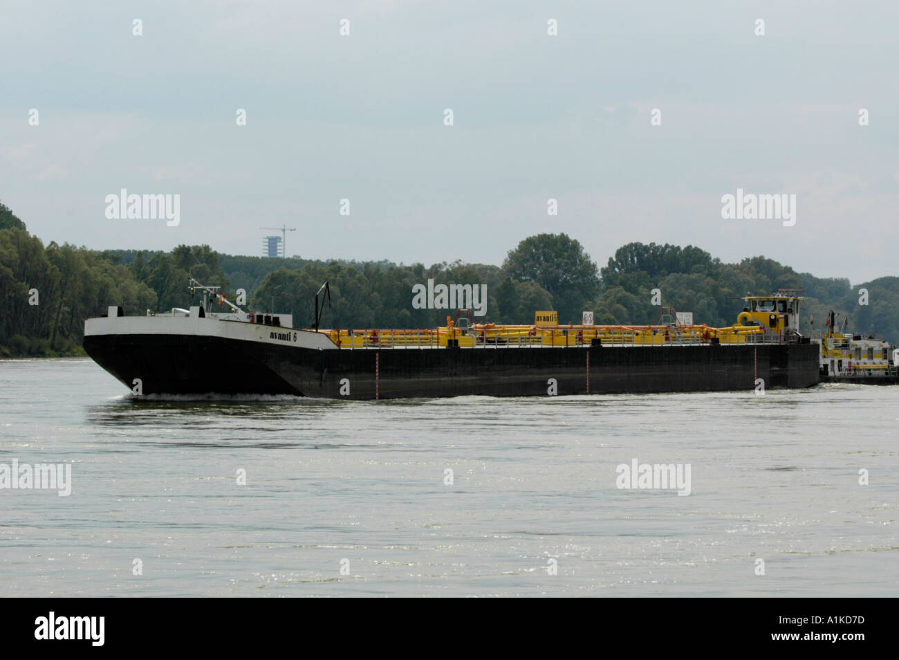Schoenau au bord du Danube, les forêts riveraines, d'un cargo Banque D'Images
