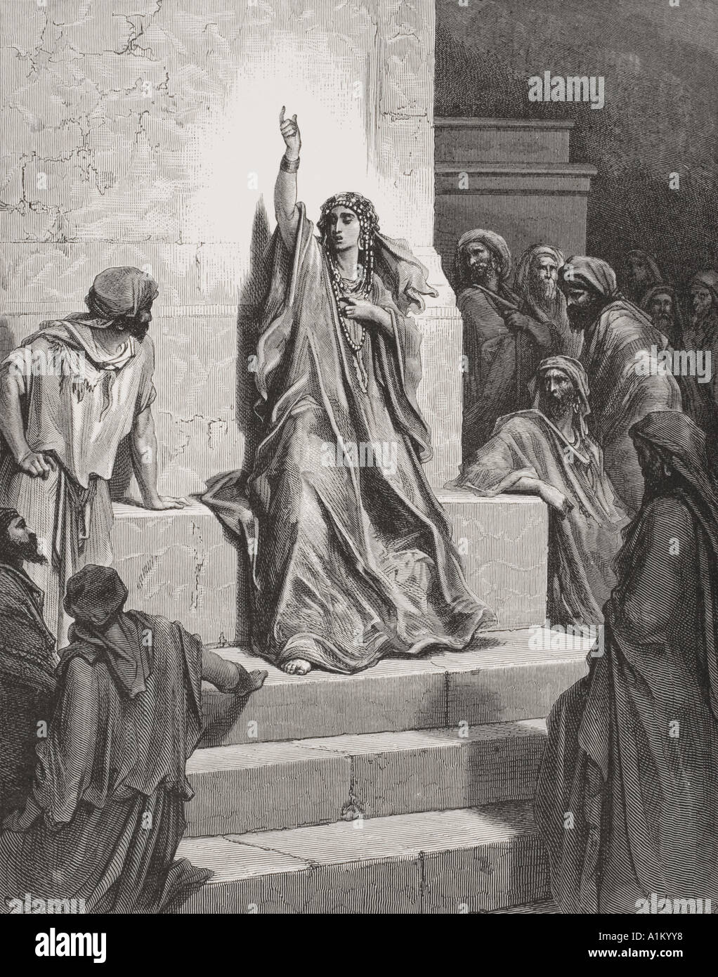 Gravure de la Dore illustrant la Bible juges v 1 et 2. Deborah par Gustave Dore, 1832 - 1883. Artiste et illustrateur français. Banque D'Images