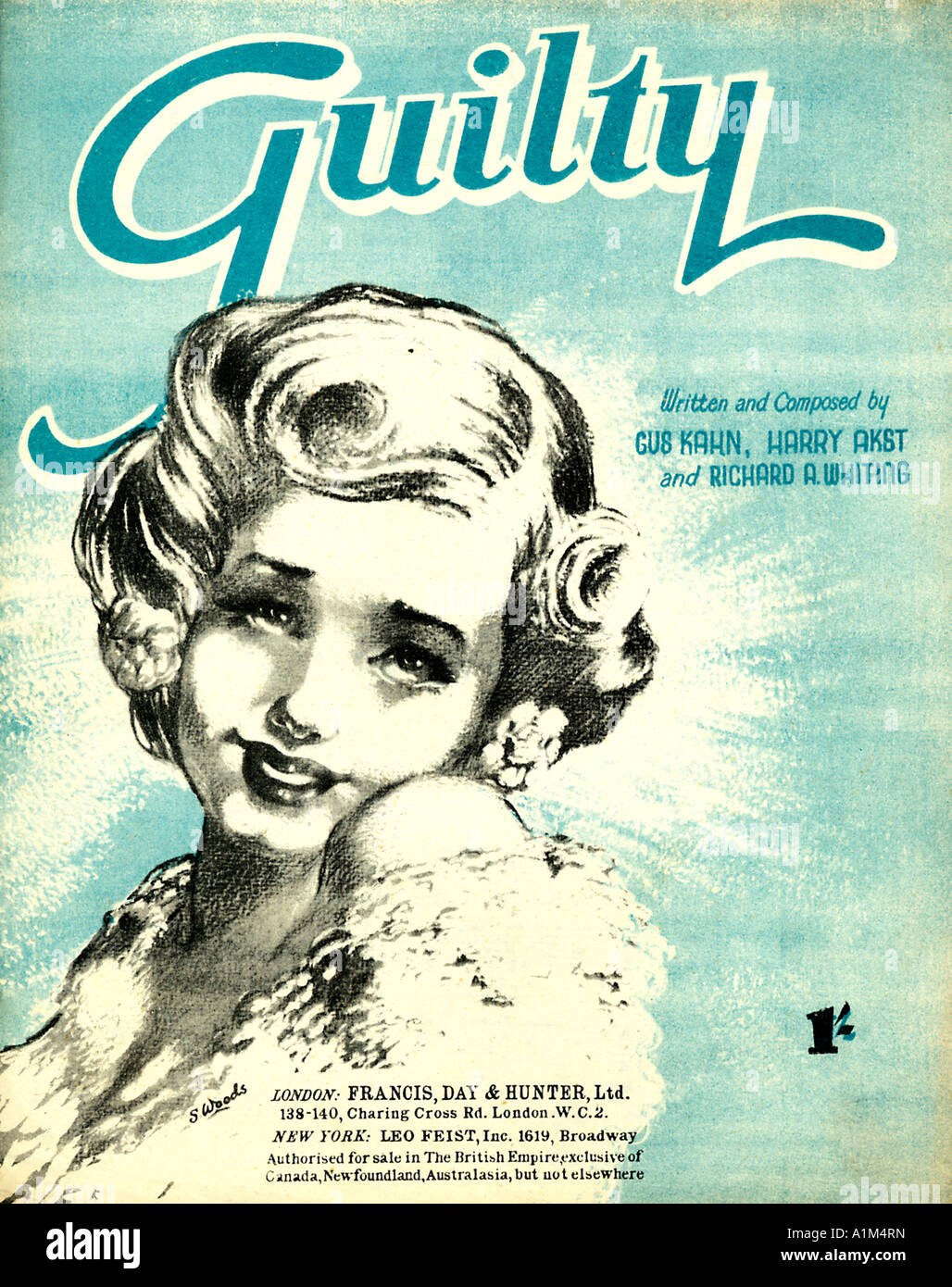 Coupable d'une feuille de musique de 1931 Couverture bien que la dame semble assez innocent pour moi Banque D'Images