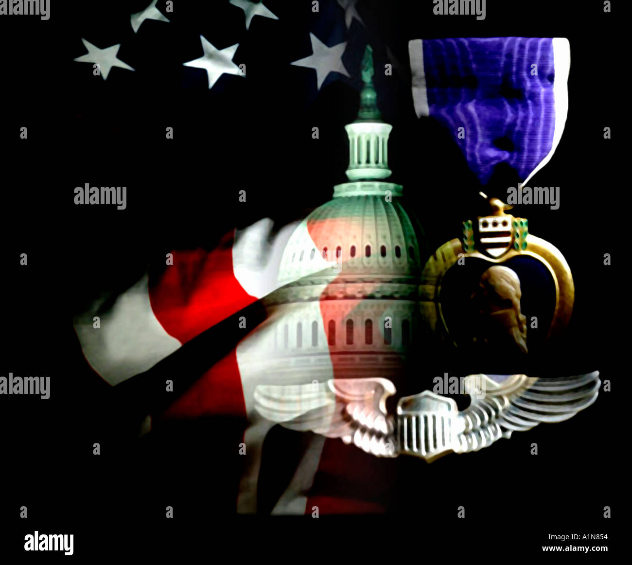 Soft Focus Digital Merg Washington DC Capitol la Purple Heart drapeau américain Symobols patriotique Banque D'Images